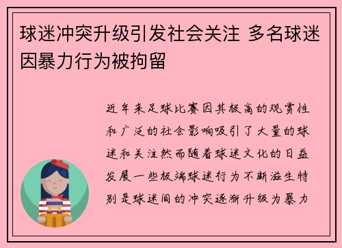 球迷冲突升级引发社会关注 多名球迷因暴力行为被拘留