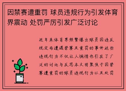 因禁赛遭重罚 球员违规行为引发体育界震动 处罚严厉引发广泛讨论